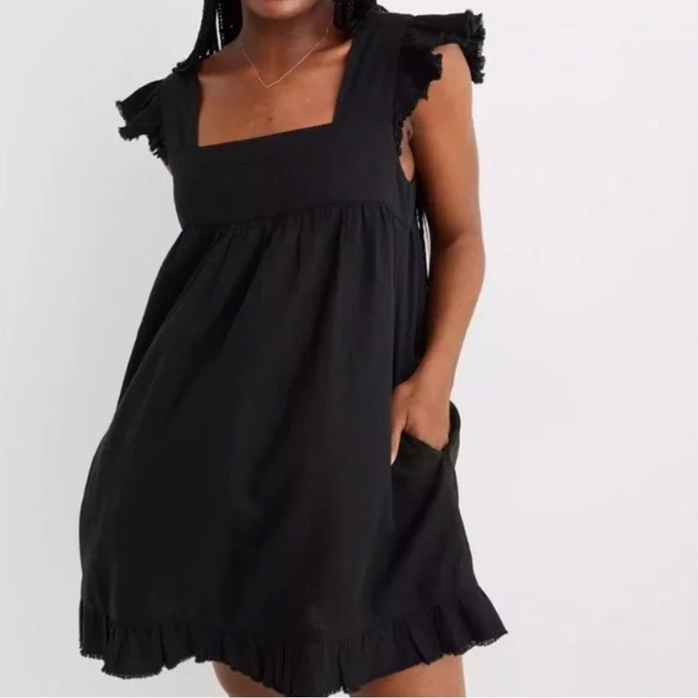 Aerie linen flutter sleeve mini black dress